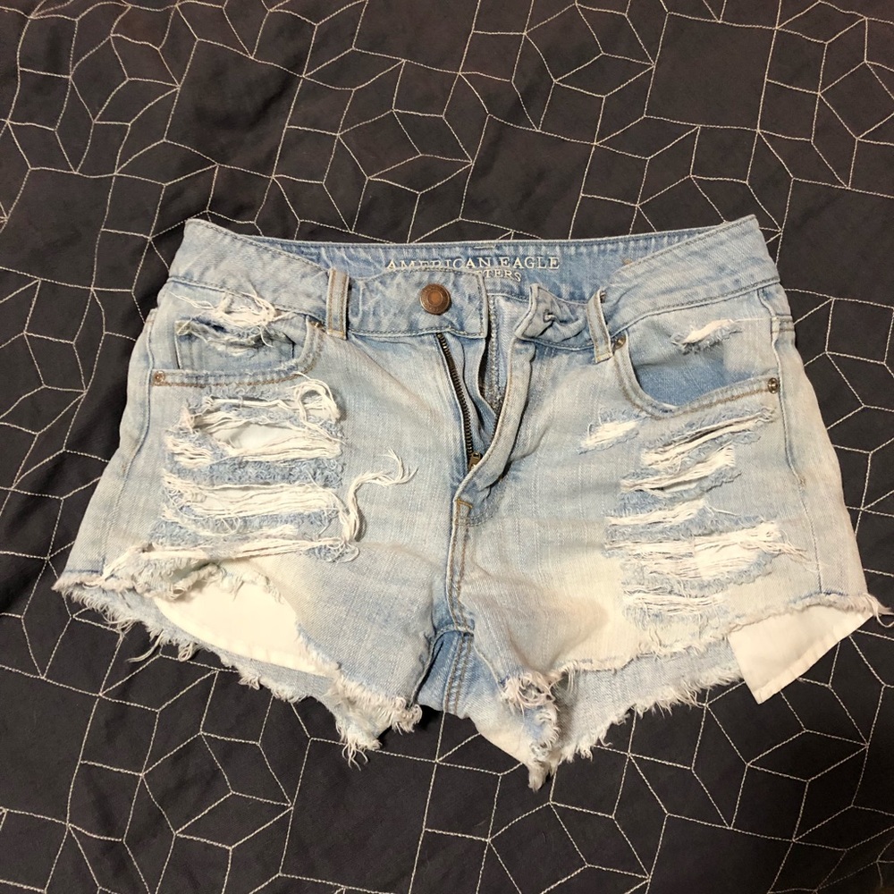 AE high wasted light denim shorts